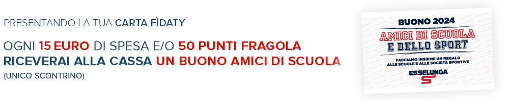 OGNI 15 EURO DI SPESA E/O 50 PUNTI FRAGOLA
RICEVERAI ALLA CASSA UN BUONO AMICI DI SCUOLA